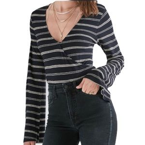 Lucky Brand Navy Blue Stripe Wrap Top